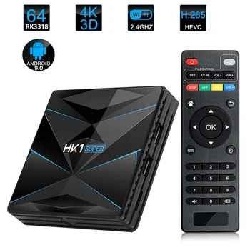 

HK1 Super Android 9.0 TV BOX RK3318 Quad-Core 4K 3D Set top Box 4G 32G/64G 2.4G/5.8G Wifi 100M LAN USB3.0 2G 16G Smart tv Box
