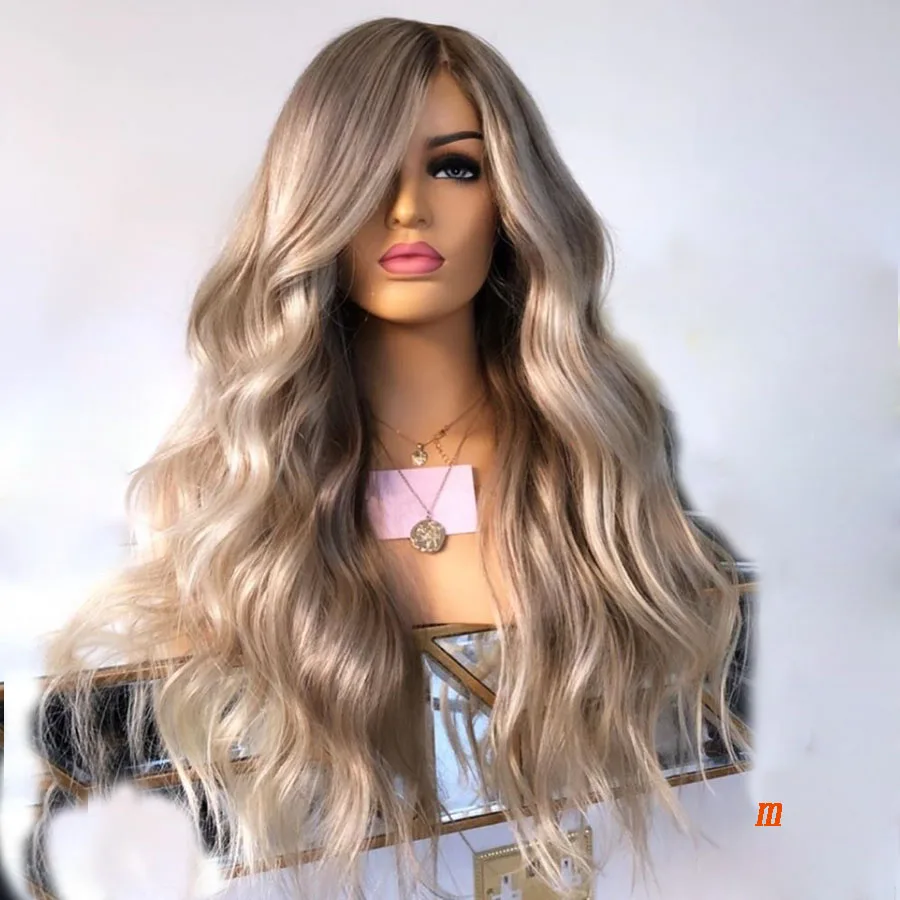 

Brazilian Remy Highlight Platinum Blonde Ombre 13x6 Lace Front Wigs Pre Plucked Natura Hairlink wavy stright full lace wigs