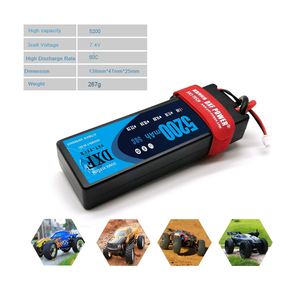 Аккумулятор DXF Lipo 2S 7 4 В 5200 мАч 50CMAX 100C для радиоуправляемых запчастей Жесткий