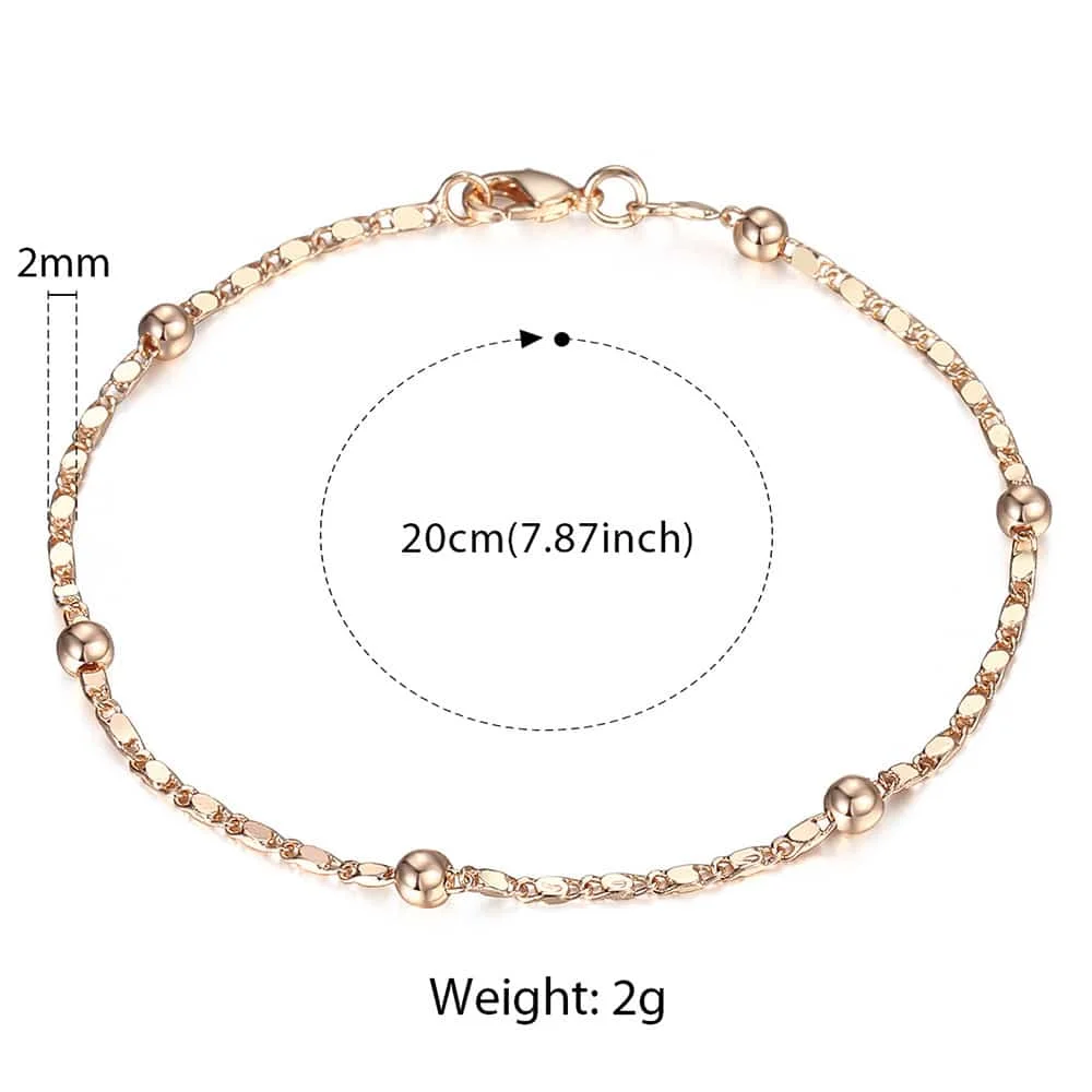 18K Rose Gold Bead Bracelet - Women and Men's Bracelet - 3mm 8 Inches / Rose