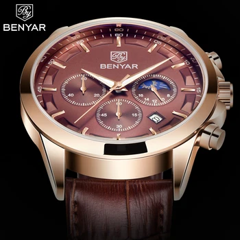 

BENYAR Mens Watches Business Quartz Wrist Watch Mens Top Brand Luxury Watch For Men Moon Phase Chronograph Waterproof Clock Man