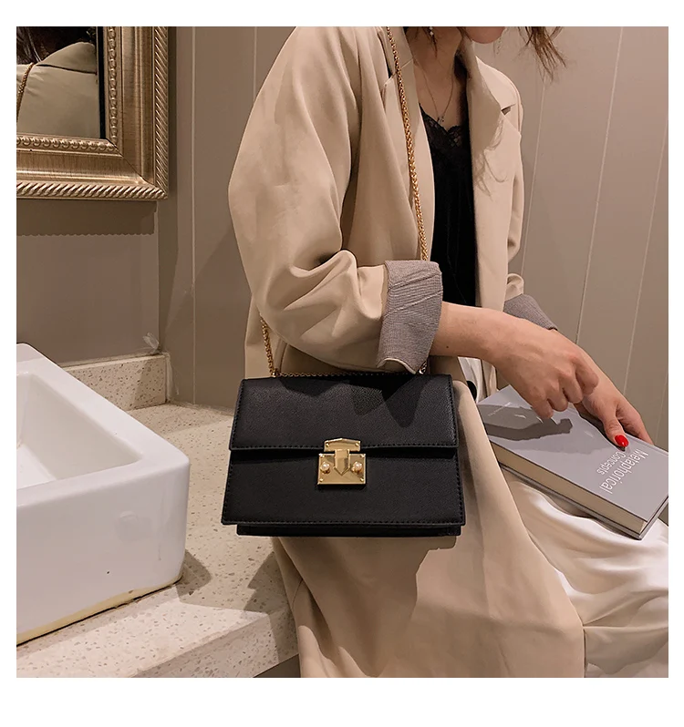 Элегантная женская квадратная сумка через плечо модная новая качественная кожаная женская дизайнерская сумка с замком на цепочке сумка через плечо