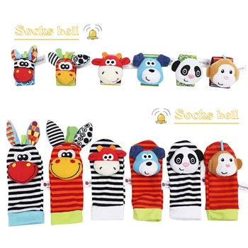 Infant Baby Kids Socks Rattle Toys Wrist Rattle Cute Cartoon Print Socks Wrist Strap with Rattle Baby Rattle Toys Foot Socks 1