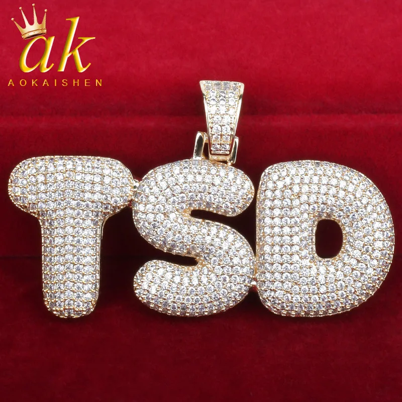 Bubble Letter Custom Name Necklace for Men Personalized Pendant AAAA Cubic Zirconia Real Gold Plated Hip Hop Jewelry Iced Out | Украшения и