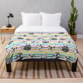 

All the frenchies rainbow stripes cute Frenc Throw Blanket Soft Sherpa Blanket Bed Sheet Single Knee Blanket Office Nap Blanket