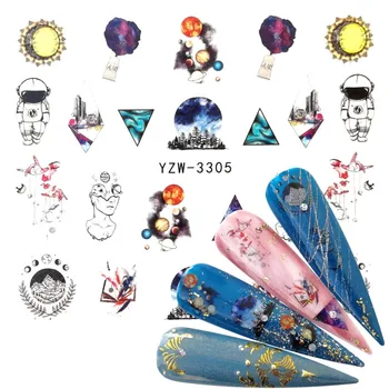 

YWK 2020 1 PC Astronaut Nail Art Sun Planet Flower Water Design Tattoos Nail Sticker Decals for Beauty Manicure Tools