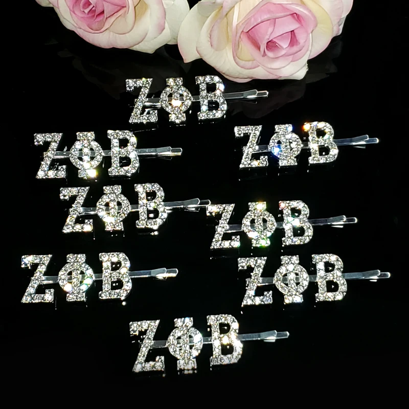 Zeta Phi Beta заколки для волос с греческими буквами блестящие кристаллами уникальные