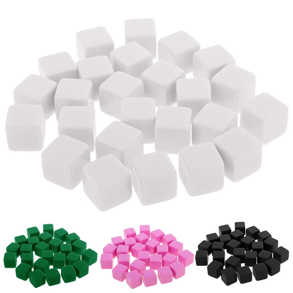 25 Pieces Square Edge Blank Dices D6 Six Sided RPG Gaming Dice Gift
