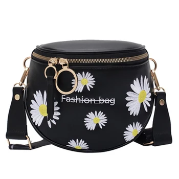 

New PU Leather Shoulder Bags Small Daisy Print Zipper Messenger Bag Casual Small Fresh Women Age-reducing Beautiful Shoulder Bag