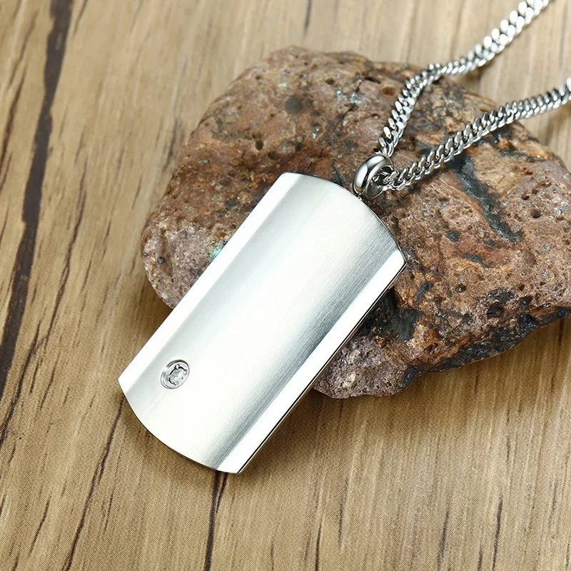 Vnox Простой ID Dog Tag кулон ожерелья для мужчин женщин ювелирные изделия с AAA кубического циркония 2" Цепочка