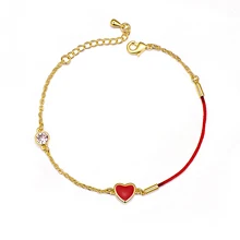 Модный романтичный браслет в форме сердца персикового цвета для женщин, красная веревочная цепь, ювелирное изделие, Очаровательные простые браслеты с цирконием, подарок