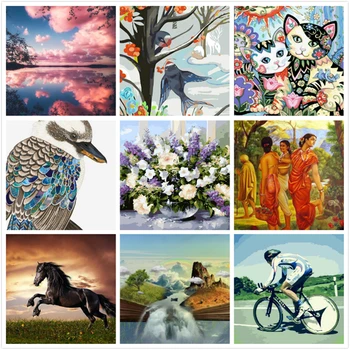 

Umbrella DIY Paints By Numbers Cat Dog Animals 50x40cm Art Pictures Set Coloring Decorative Canvas Wall Artcraft Oil Painting