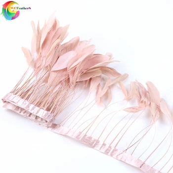 

Wholesale 10 Yards Baby Pink Natural Stripped Coque Rooster Tail Feather Trim Width 10-15CM Dress Sewing Decorative feathers