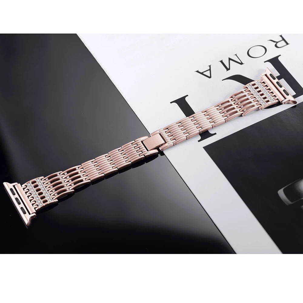 Ремешок для Apple Watch 5 4 band 40 мм 44 мм из нержавеющей стали металлический iwatch 1 2 3 band 38 мм 42 мм браслет с драгоценными камнями аксессуары для часов