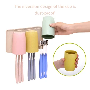 

New Eco-friendly Bathroom Toothbrush Holder with 3 Cups Toothbrush Cup Holder Seamless Hook Bathroom Storage Shelf Organized Rac