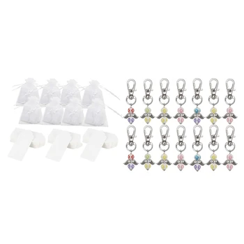 

25 Set of Wedding Party Gift Keychains Angel Keychains with Drawstring Candy Bags Wedding Favour Guest Souvenir Gift Set