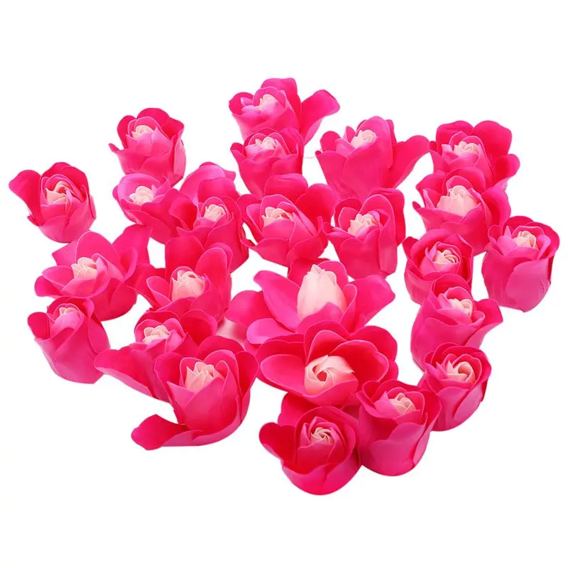 Прекрасный 24 шт Красный ароматизированный мыло в виде лепестков роз в коробке сердца (розовый)