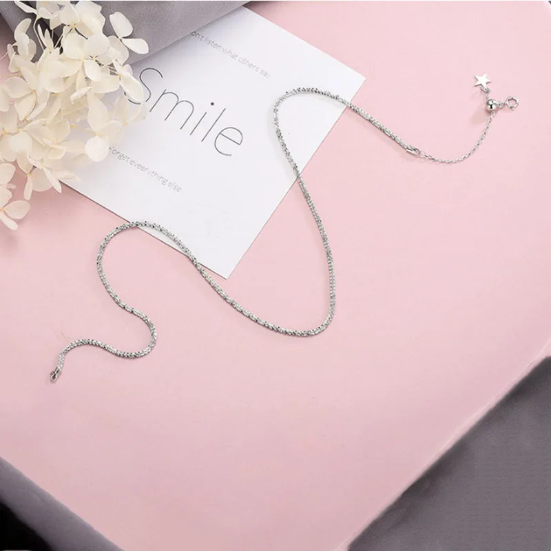 Sterling 925 Silver Star Round Bead Choker Necklace Elegant Simple Korea Style Necklace for Women Trendy Girls Festival Jewelry
