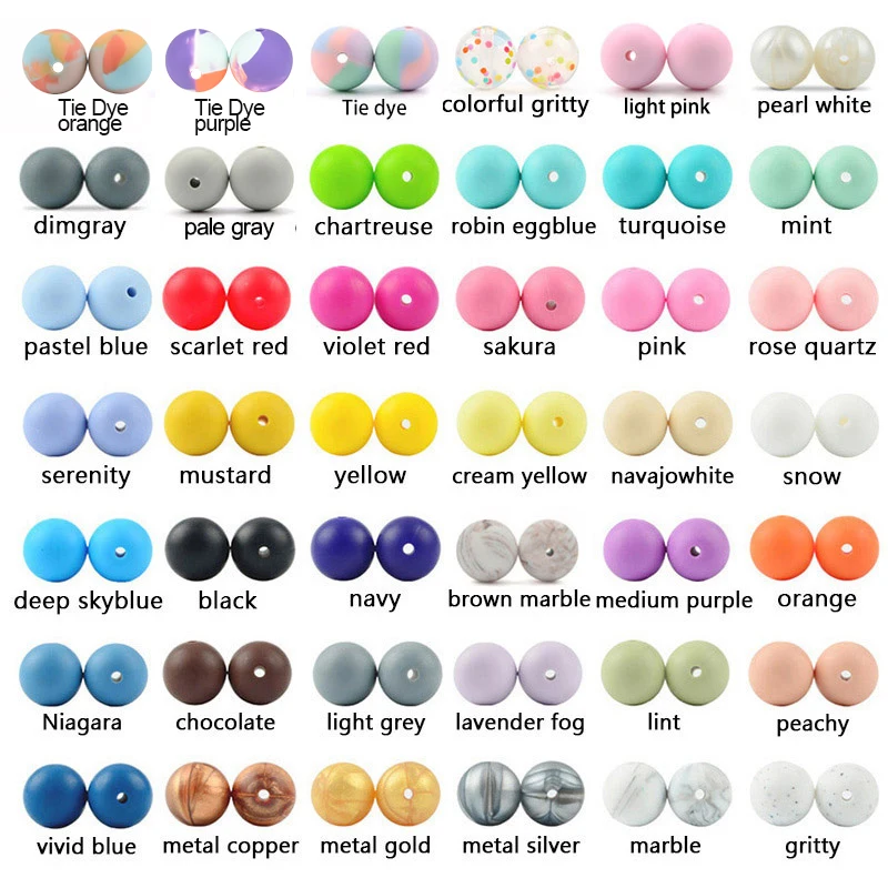 Baby Teethers 15mm 10pcs Silicone Beads Round Tie Dye Baby Teething Toddlers Toy Soft Chew Beads Food Grade Gift Pacifier Clip