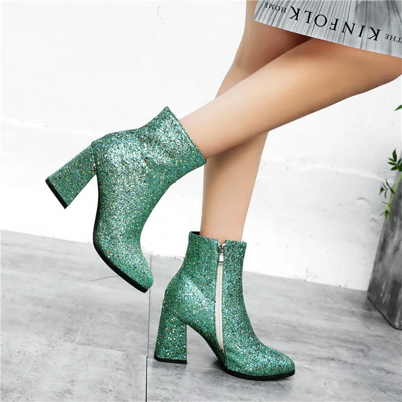 FEDONAS Blingbling/женские Теплые ботильоны; сезон осень-зима; модные вечерние туфли на высоком каблуке для танцев в ночном клубе; женская обувь; большие размеры