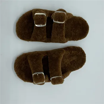 

European Station Luxury Fashion Fur Slippers High Quality Sheepskin Slippers Women 100% Sheepskin Slippers Flat Heel Slippers