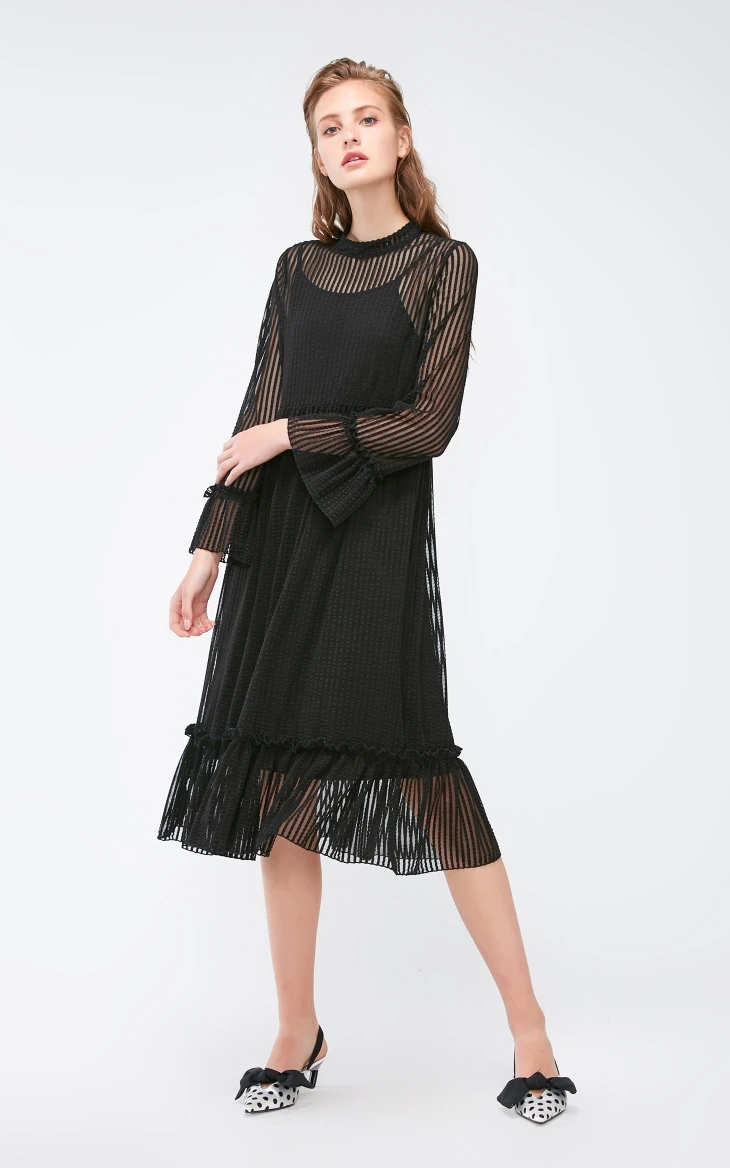 Vero Moda Новое поступление Gauzy Splice Cinched Талия круглый вырез платье | 31837D513