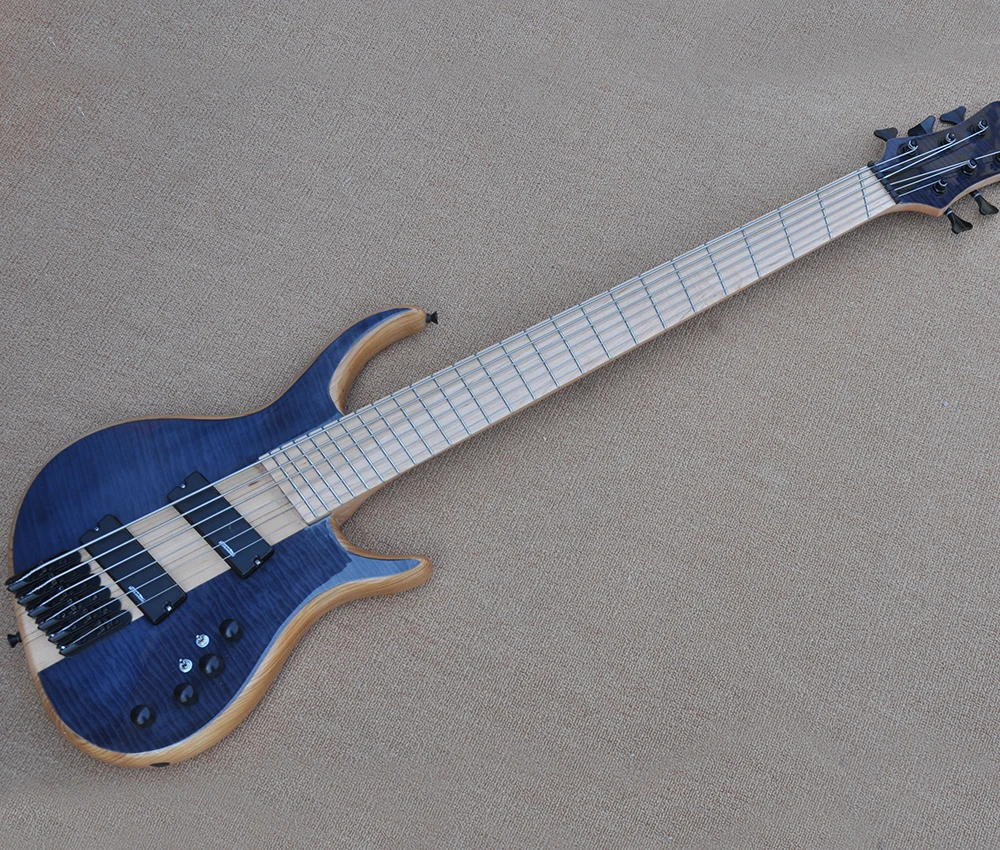 Gray 6 Strings Neck thru body Electric Bass Guitar with Slanted Frets