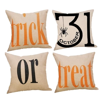 

Promotion! December Trick or Treat Halloween Flax Decorative Pillowcases for Couch Patio Set Of 4,18x18 Inch