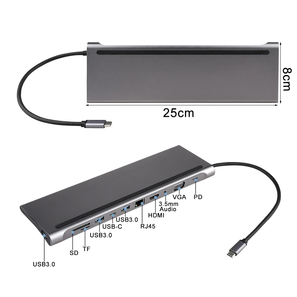 USB-C концентратор type C концентратор USB 3,0 Thunderbolt HDMI VGA 3,5 мм аудио RJ45 адаптер для MacBook Pro samsung Galaxy S9 USB C концентратор