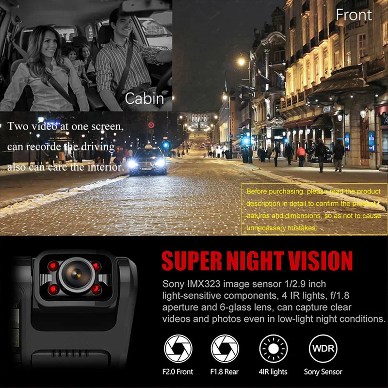 Автомобильный видеорегистратор QPLOVE 4K HD 2160P GPS двойная камера с датчиком движения