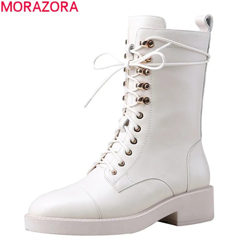 

MORAZORA 2020 Hot sale genuine leather lace up ankle boots low heel round toe lace up ladies shoes winter women boots