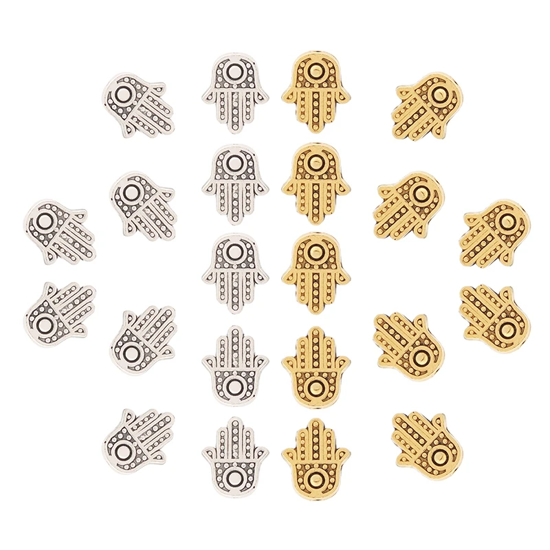 

10 x Tibetan Silver/Gold Color Hand of Fatima Hamsa Spacer Beads Charms DIY Necklace Bracelet Jewelry Making Findings