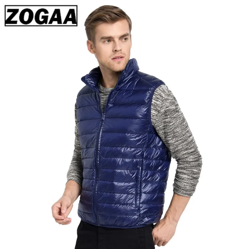 ZOGAA, мужская куртка без рукавов, жилет, зимний, Сверхлегкий, вниз, хлопок, парки, жилет, мужской, тонкий жилет с воротником-стойкой, ветрозащитный, теплый жилет