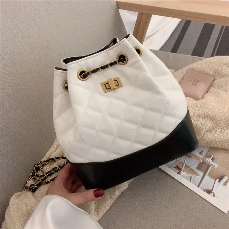 

Plaid Lock Drawstring Bucket Bag New Quilted Chain Shoulder Handbags Vintage Women's Messenger Bags Bolsa Feminina Bolsos