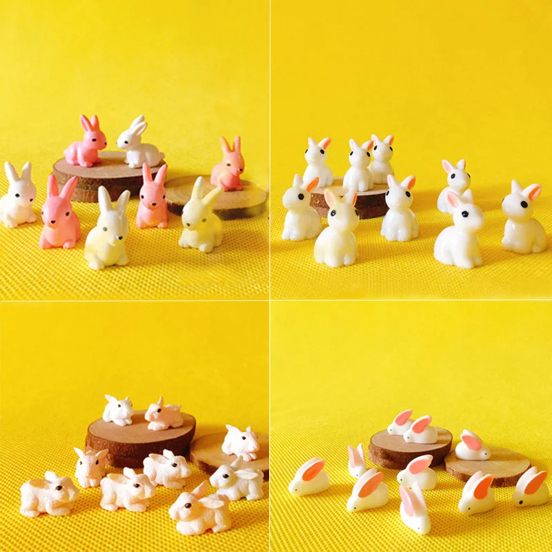 10Pcs Del Coniglio Bunny Miniature Sveglio Bello Fairy Garden Gnome Muschio Terrario Decorazione Artigianato Bonsai Figurine Fai Da Te Casa Di Bambola
