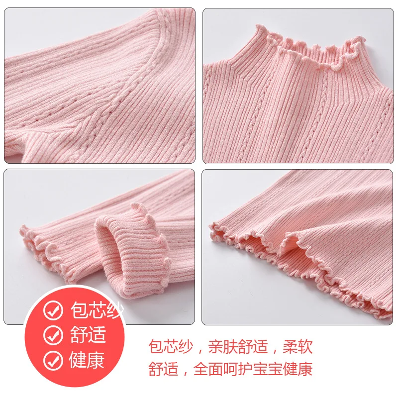 

2018 Autumn Girls New Style Multi-color Selectable Ultra-stretch Core-Spun Yarn Solid Color in High Collar Children Base Shirt