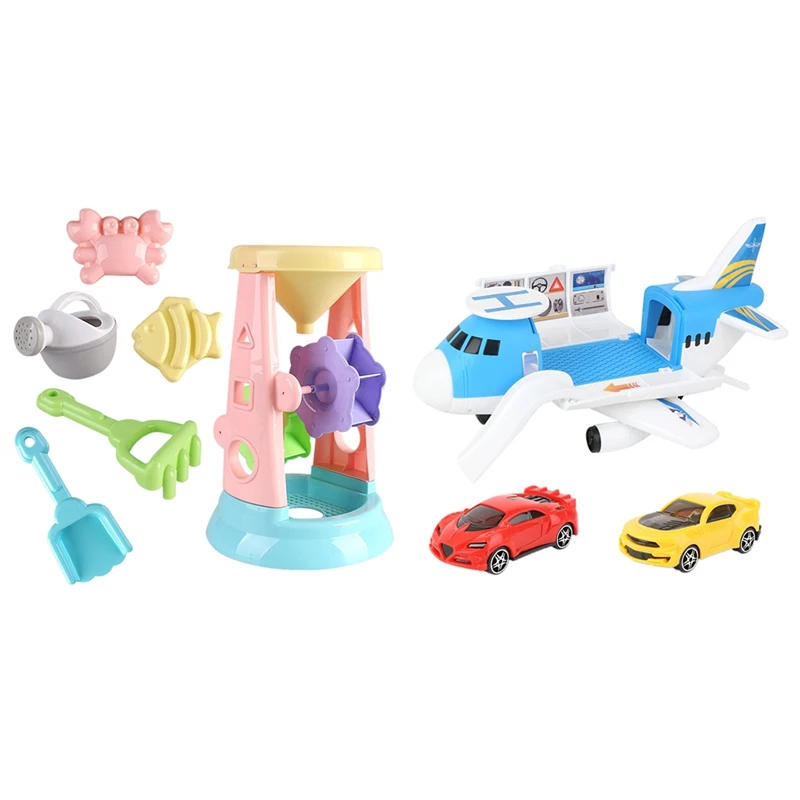 

Children's Beach Toy Set, Beach Shovel Tool Set & Aircraft Large Size Passenger Plane Kids Airplane Toy Car