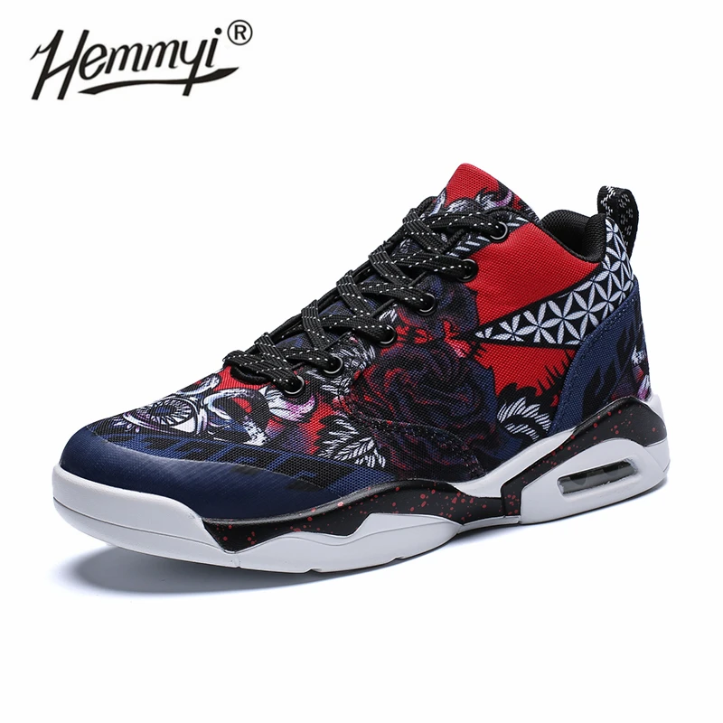 Hemmyi/Новинка; высокие баскетбольные кроссовки унисекс для мужчин и женщин; Сникеры с рисунком в виде граффити; Basket Femme; большие размеры 45, 46, 47; уличная спортивная обувь - Цвет: Синий