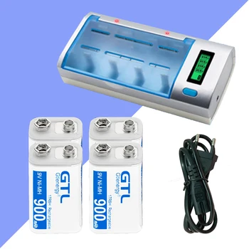 

High-capacity 2pcs 9V rechargeable battery NI-MH battery + multifunctional smart AA / AAA / 9V NI-MH NI-CD battery charger