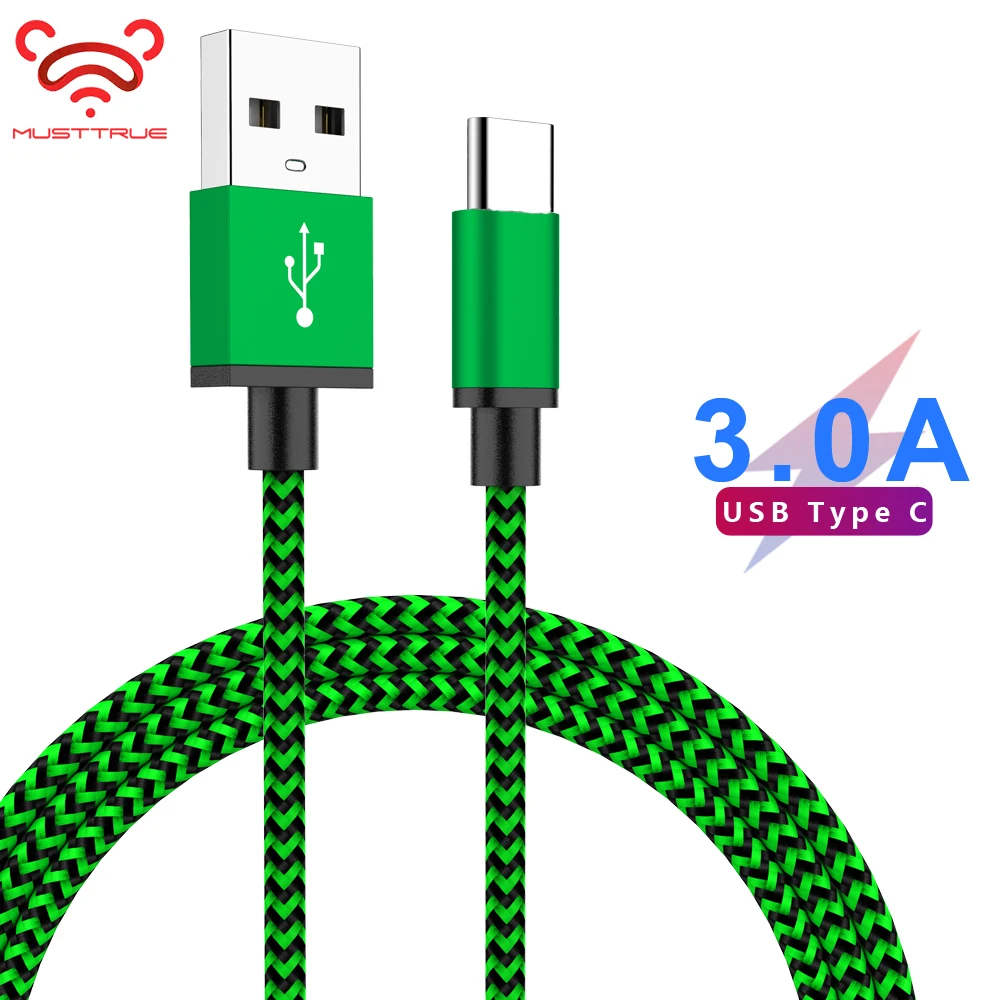 MUSTTRUE USB кабель type C для samsung s9 plus HUAWEI P20 Lite 1 м 2 м 3 м нейлоновый Плетеный провод USB C кабель для быстрой зарядки шнур для передачи данных