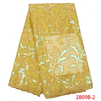 

Hot Sales African Sequins Lace Fabric 2019 High Quality Yellow lace French Net Lace Fabric for Wedding Dress AMY2809B-1