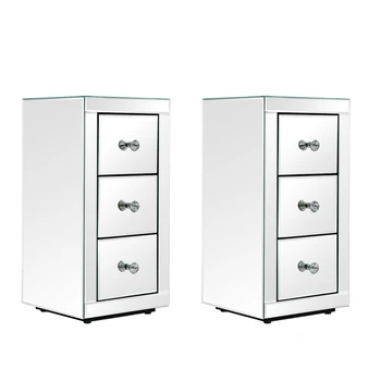 

Mirrored Bedside Cabinet Bedside Table Chest of 3 Drawers Glass Panels Bedroom Furniture Ship to Europe Fast delivery