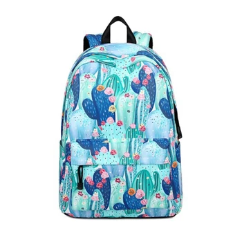 

FGGS-Waterproof Nylon Lightweight Cactus Printing Backpack Women 15.6 Inch Middle School Student Book Bag