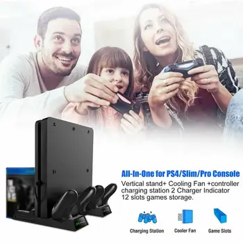 

Vertical Stand Charging Station Cooling Fan For PS4/PS4 Slim/PS4 Pro Controller With Micro USB Adapter Ports Games Accessories