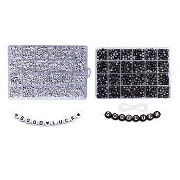 

2400 Pcs Round Acrylic Letter Beads Set for Kid Bracelets Necklace Making Beaded Material, 1200Pcs White & 1200Pcs Black