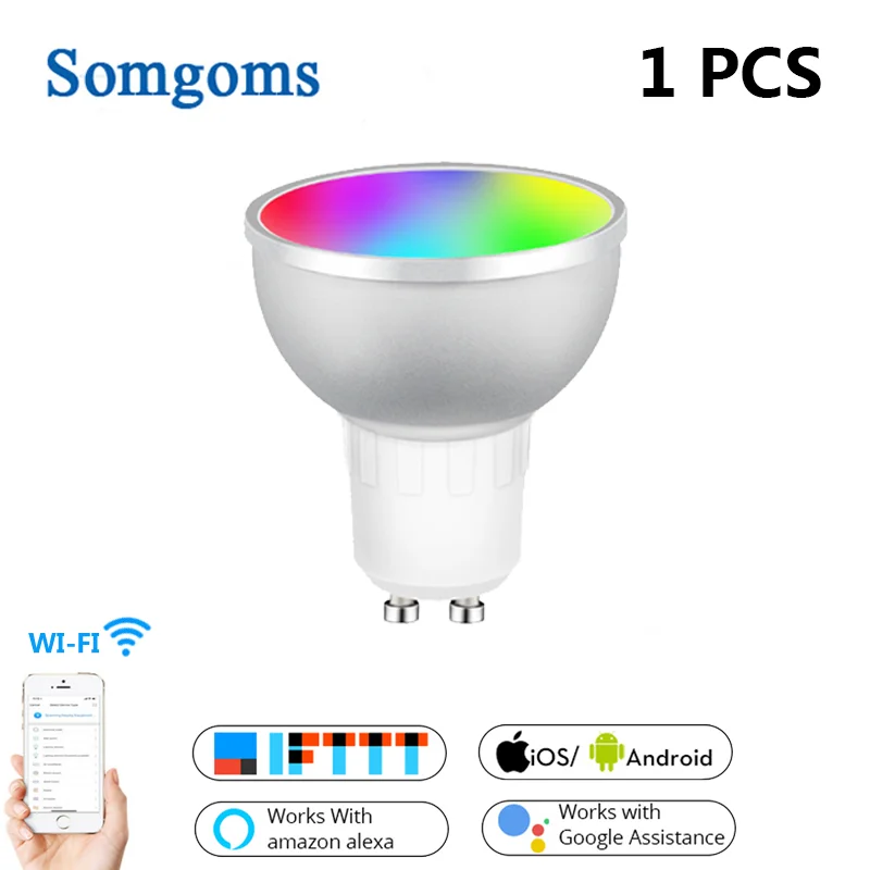 1 Pcs GU10 Wifi умная Светодиодная лампа RGBW с входным напряжением 5 Вт светодиодные лампы дистанционного Управление 1/2/3/4 шт. лампа Bombillas с регулируемой яркостью освещения приложение Tuya работает с Alexa/Google Home IFTTT - Испускаемый цвет: 1 Pcs