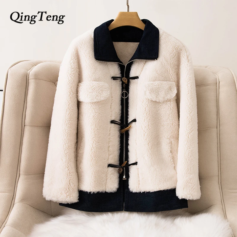 

30% Wool Natural Real Fur Teddy Coat Female Winter Trench Jacket Warm Real Sheep Wool Fluffy Shearling Coat Designer Plush Tops