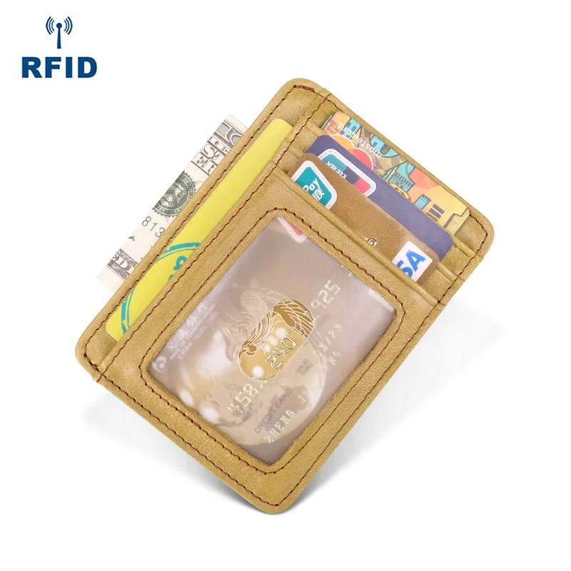 light green holder GENODERN Натуральная кожа кредитный держатель для Карт RFID держатель для карт s кошелек первый воловья кожа держатель для карт s Чехол подарок для женщин и мужчин - Цвет: light green holder