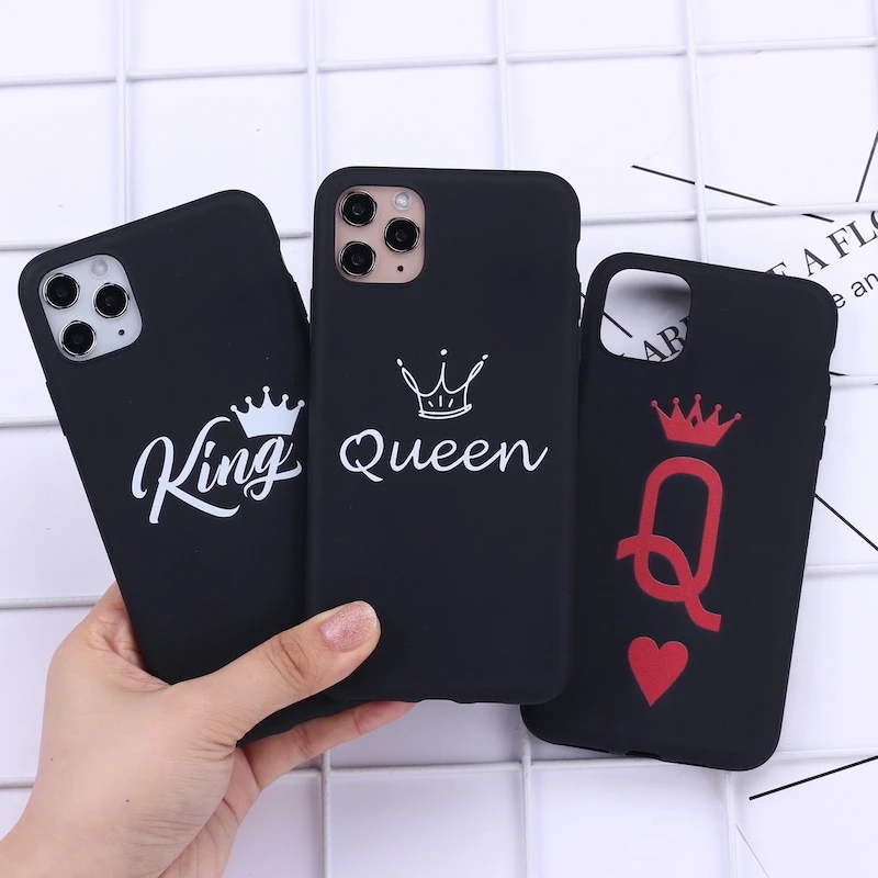 King Queen Classy Poker Couples Matte Soft Black Phone Case For iPhone 11 Pro XS Max XR X 8 7 6 6S Plus TPU Silicone Cover |