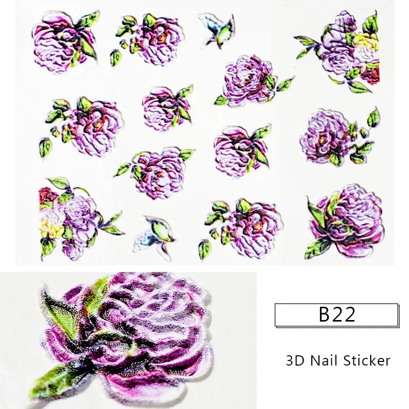 3D наклейки для дизайна ногтей, акриловые наклейки для ногтей с выгравированными цветами и листьями, тисненые наклейки для ногтей с цветами, 24 стиля, наклейки для самостоятельного дизайна ногтей - Цвет: EES06541